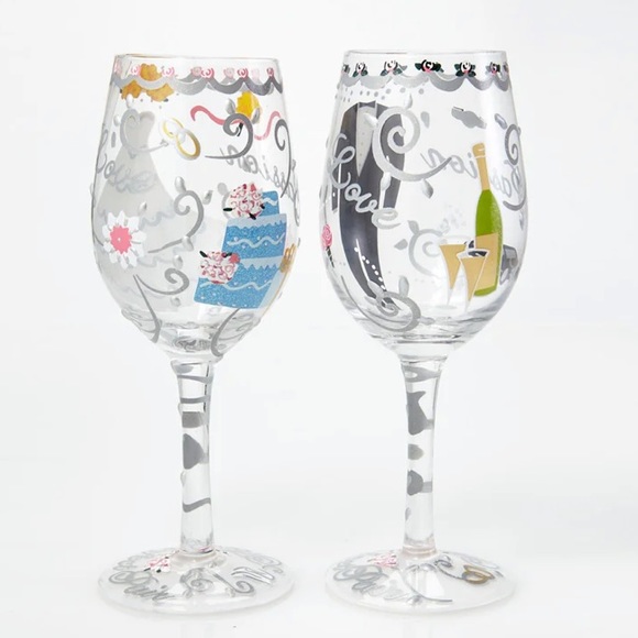 Lolita•NIB•Bride and Groom Wine Glass Set•Toasting Set•Hand Painted~Artisan Made - Picture 3 of 16